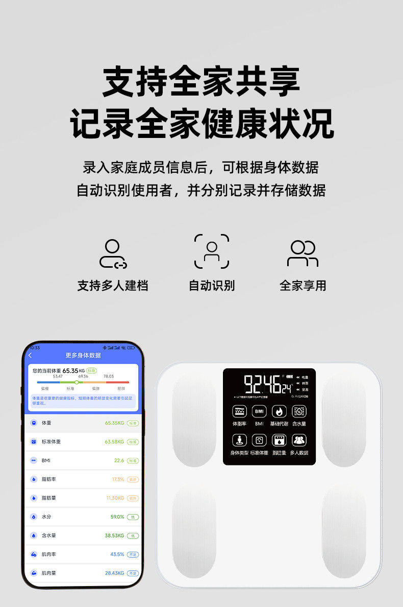 家用高精度体脂秤充电称脂肪秤体重秤电子秤体重测量体重