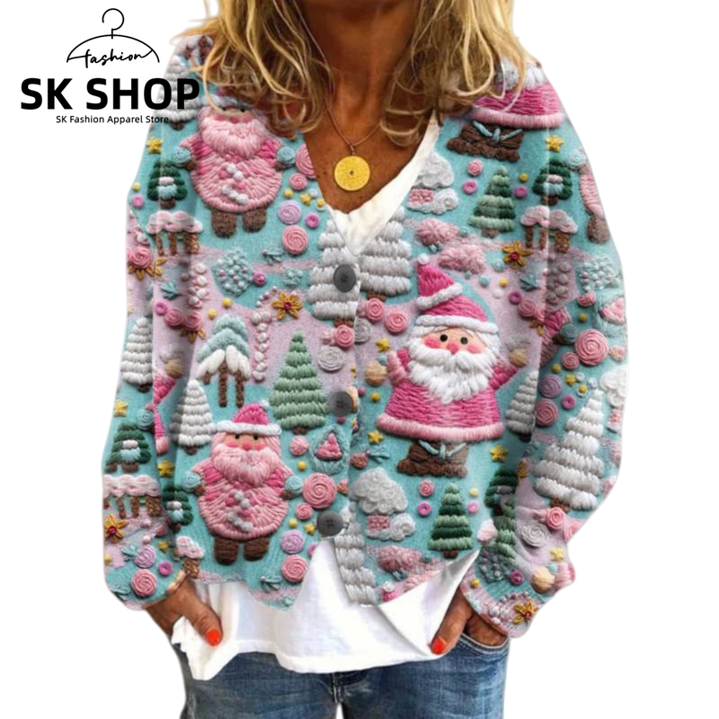 Sweater Christmas Abstract Print Casual Cape Coat Cardigan 3D Floral Elegant Versatile Sweater European and American S
