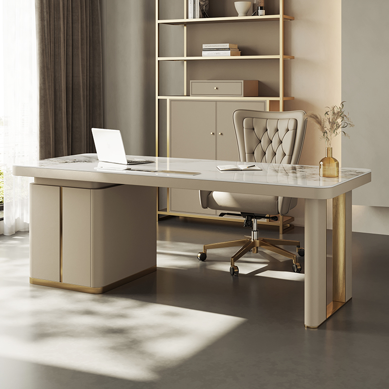 Study Desk for Adults, Modern Minimalist Long Writing Desk for Home Living Room, Italian-Style Rock Slab Office Desk with a Light Luxury and High-End Feel