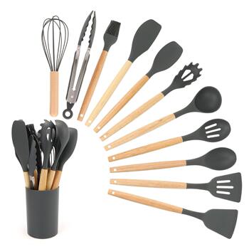 Selected spot cooking non-stick pan storage barrel wooden handle silicone kitchenware light wooden handle 12-piece set non-stick spatula spoon