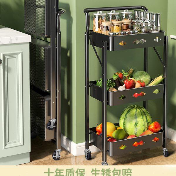 Kitchen storage rack floor-mounted multi-layer foldable household trolley storage rack vegetable basket supplies