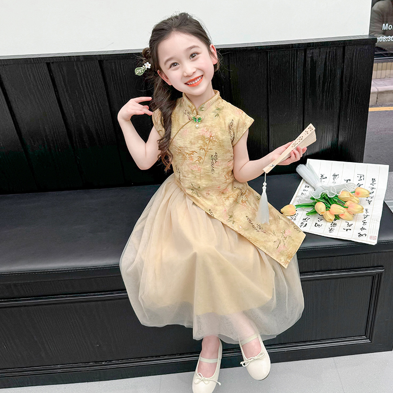 French Xymh Girls' Chinese-Style Dress Summer 2026 New Children's Summer Clothing Baby Girl Hanfu Cheongsam Dress