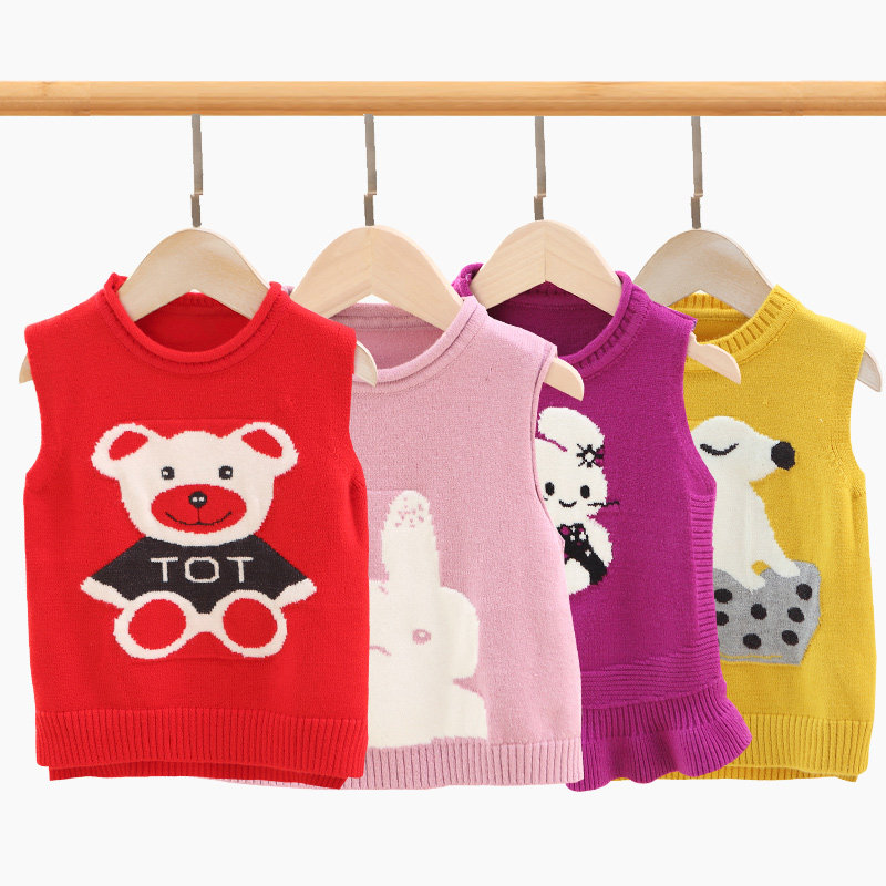 Children's sweater vest baby knitted infant hooded girl's woolen vest