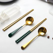  Korean style 304 stainless steel spoon chopsticks three-piece set portable Western utensils Student dormitory rice ins creative cute