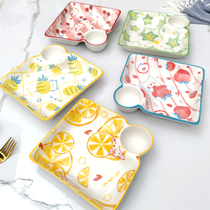  Household creative ceramic plate Cute childrens tableware with vinegar plate dumpling plate rice plate snack personality ins grid