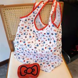 Shopping Bag Kitty Red Bows Foldable Storage Environmental-Friendly Bags Full Printed Shoulder Shopping Bag Large Capacity Tj