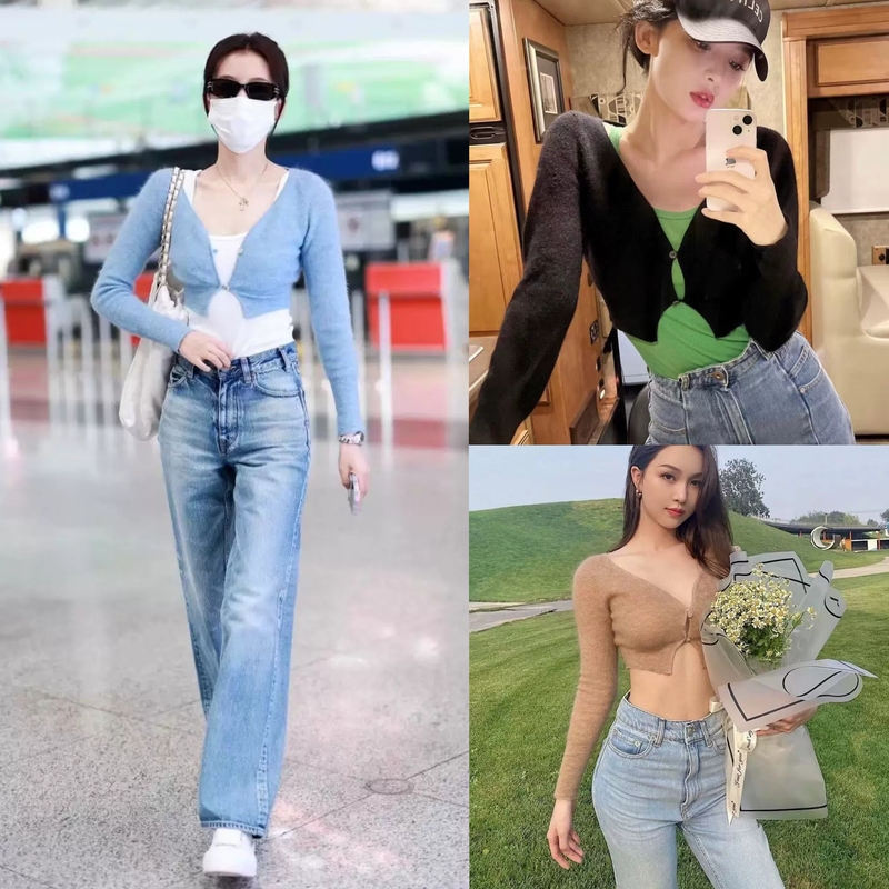 In-Stock in China: Sun Yi and Guli Nazha's Same Style Jacquemus Long-Sleeve V-Neck Short Knit Cardigan Top In-Stock in China: Sun Yi and Guli Nazha's Same Style Jacquemus Long-Sleeve V-Neck Short Knit Cardigan Top
