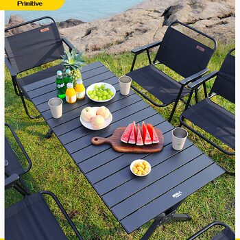 Primitive Camping Table and Chairs, Outdoor Folding Table, Egg Roll Table, Picnic Table, Chair-Style Supplies and Equipment, Complete Set