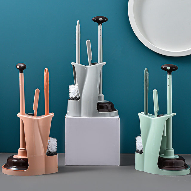 Toilet Unclogger, Suction Toilet Brush Three-Piece Set with Base, Can Drain Water, Powerful Suction for Toilet Pipe Blockages