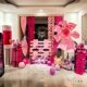 Pink Wedding Room Living Room Decoration Set for the Bride's Bedroom, Dressing Gown Photo Background, and Decorative Garlands