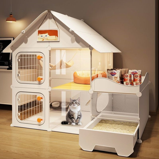 Household extra large free space indoor cat cage cat villa with cat litter box toilet one bedroom one living room one bathroom