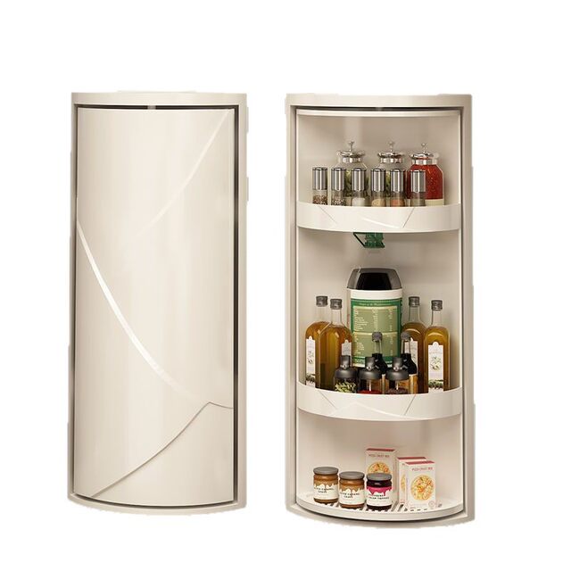 Kitchen Storage Rack for Spices and Condiments, Corner Countertop Wall-Mounted Triangular Rotating Storage Rack