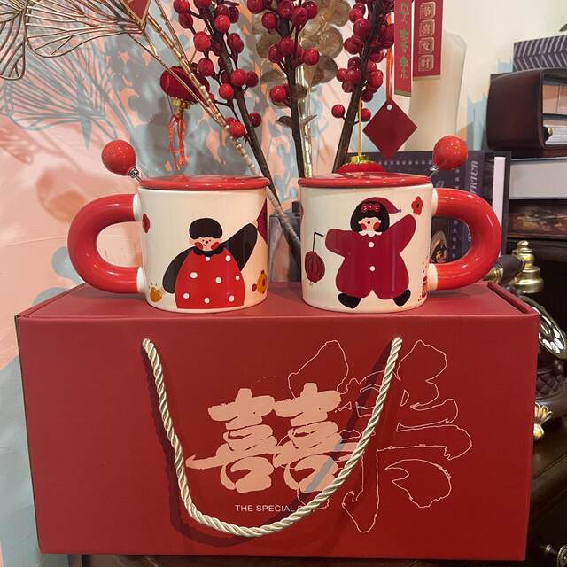 Couple Ceramic Mugs, Wedding Gift Set, Matching Cups, Best Friend Mugs, Gift Box, Souvenir Set