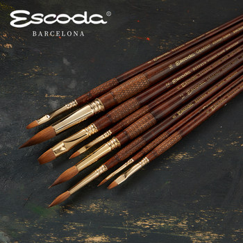 Imported Escoda Grafilo Watercolor Brush, Sable Hair, Carved Long Handle, Round Head, Classical Oil Painting Brush 2420