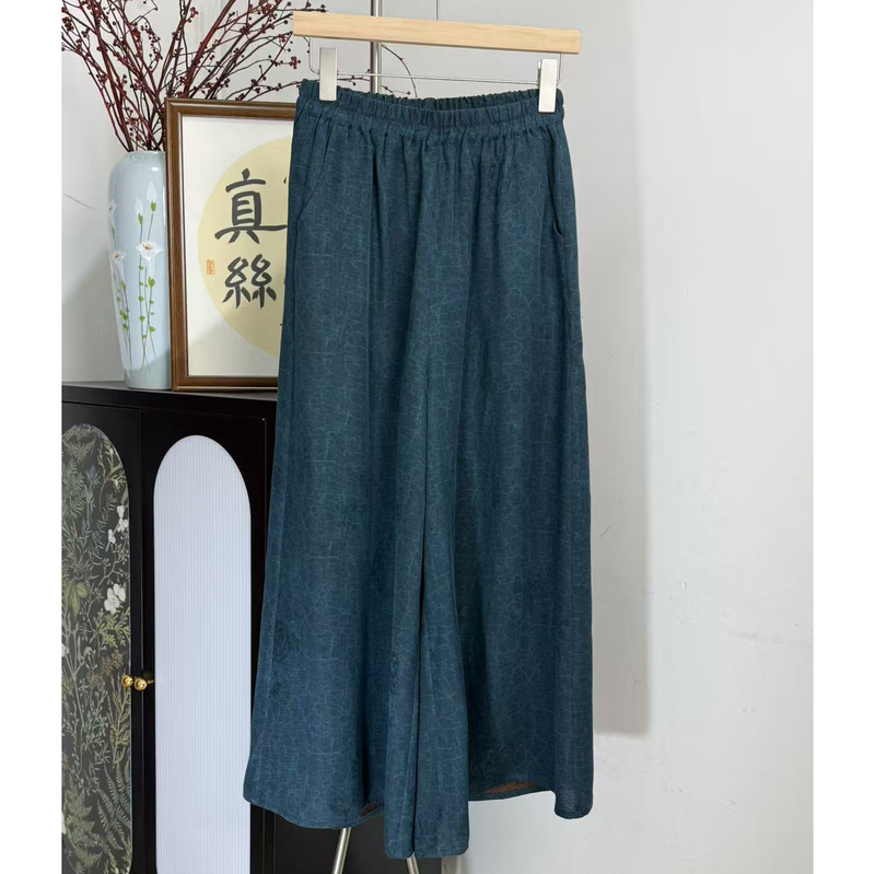 Yuehe Women's Clothing New Chinese Style 100% Pure Lyocell Yarn Slimming Versatile Wide-Leg Pants 2026 New Summer Model