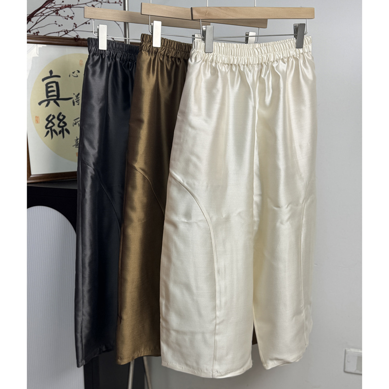 Yuehe Silk Women's Clothing New Chinese Style Mulberry Silk Wool Pants Spring and Autumn 2026 New Model Yuehe Silk Women's Clothing New Chinese Style Mulberry Silk Wool Pants Spring and Autumn 2026 New Model