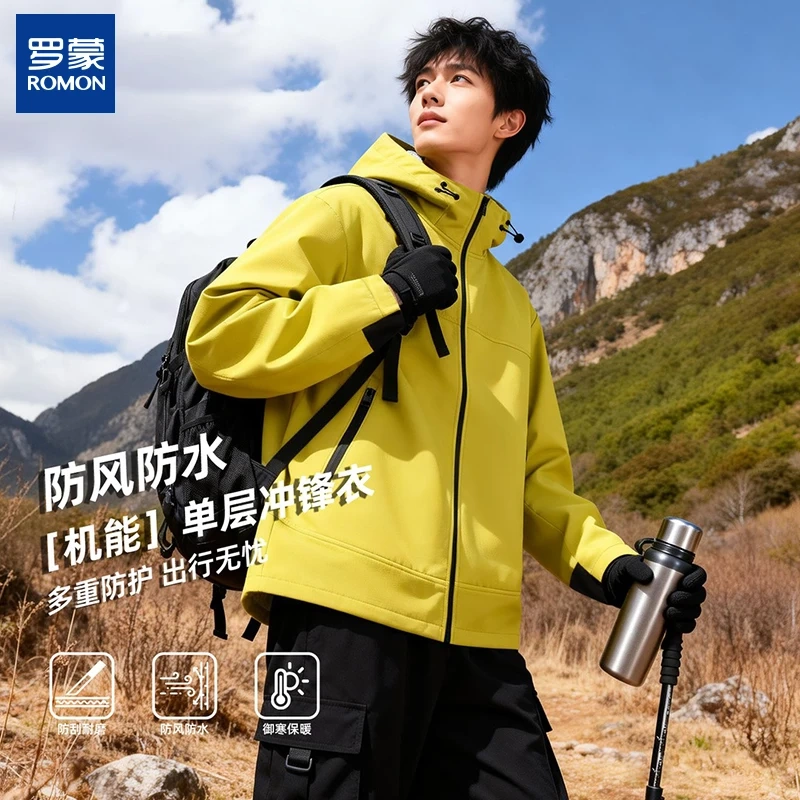 Romon 2026 Men's Outdoor Windproof and Water-Resistant Softshell Jacket Spring New Model Jacket Top 66202 Romon 2026 Men's Outdoor Windproof and Water-Resistant Softshell Jacket Spring New Model Jacket Top 66202
