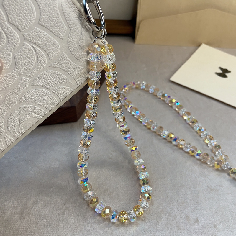 High-End Sparkling Crystal Phone Chain, Multi-Faceted Champagne-Colored Crystal Pendant, Exquisite Crystal Bag Accessory