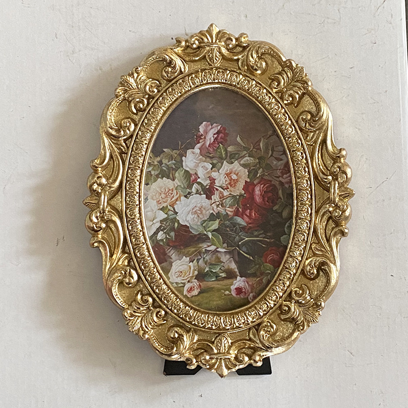French-Style Vintage Photo Frame, Retro European-Style Resin Picture Frame, Wall-Mounted Oval Frame, 6inch Photo Frame Display Stand for Living Room Sofa Background