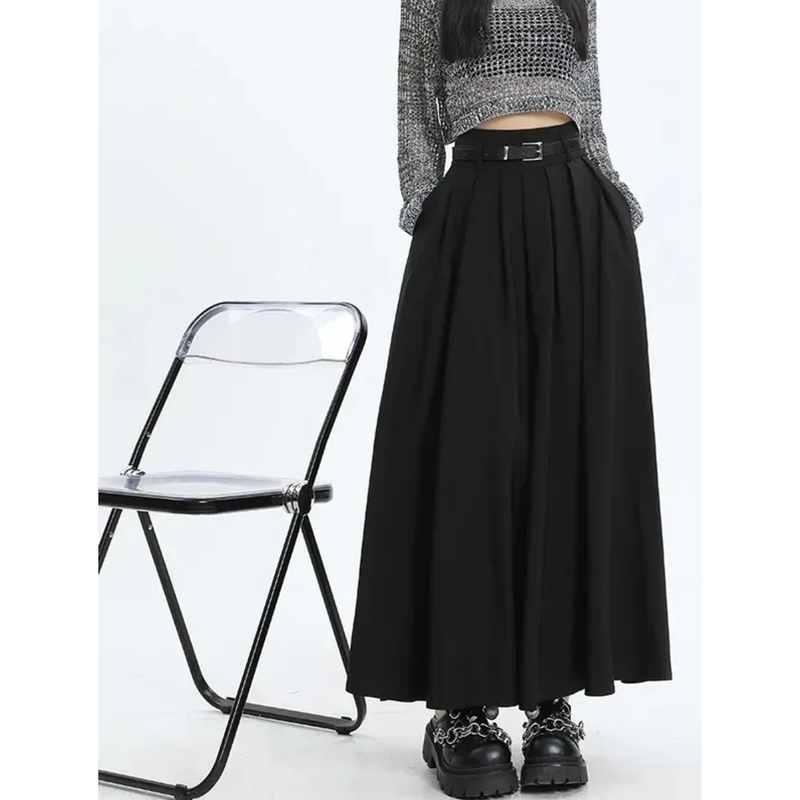 Gray Pleated Suit Skirt for Women, Spring Drapey Skirt, High-Waisted Casual A-Line Over-The-Knee Mid-Length Skirt Gray Pleated Suit Skirt for Women, Spring Drapey Skirt, High-Waisted Casual A-Line Over-The-Knee Mid-Length Skirt