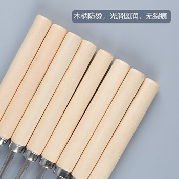 Yuqing wooden handle barbecue skewers, stainless steel flat skewers, barbecue skewers, needle iron skewers, mutton skewers, outdoor barbecue equipment