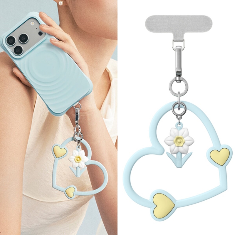 Case Green Leaf Narcissus Flower Pendant Phone Chain English Letter Lanyard Pendant DIY Decoration Keychain Versatile