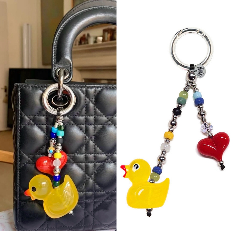 Stringti Colorful Beads Red Heart Duckling Bag Pendant Accessory Hanging Chain Phone Chain Keychain High-End Feel