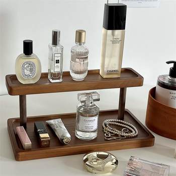 Desktop wood perfume storage rack medium style solid wood multi-layer dressing table cosmetic storage rack desktop display rack
