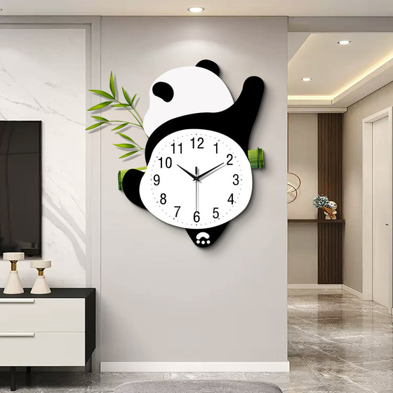 Panda Luminous Swinging Wall Clock Living Room Clock 2026 New Model Wall Lamp Modern Dining Room Sofa Background Clock Wall-Mounted