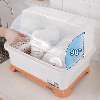 Drain rack, dish, cupboard, chinese style bowl, plate, chopsticks, bowl rack storage box, no hole punching, dustproof, bowl storage rack with cover
