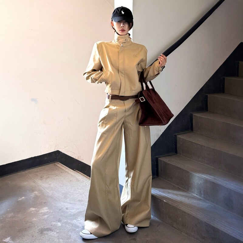 American Retro Sportswear Set for Women, Spring and Autumn Fashion, High-End Sweatshirt, Workwear, Wide-Leg Pants, Casual Two-Piece Set, Trendy