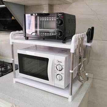 Kitchen storage rack microwave oven rack oven rack stainless steel pipe single and double-layer rice cooker storage plastic storage rack