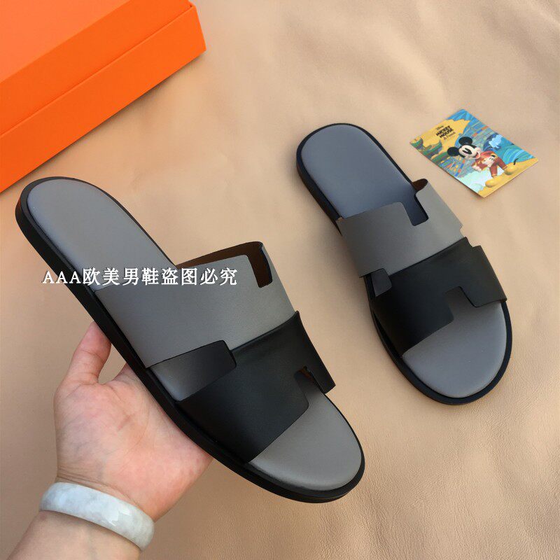 European Station Collage New Spring Summer Fashion Casual Genuine Leather Tug Man Cool Tug Flat With Cool Slippers Outside