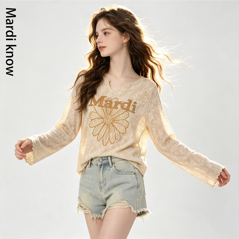 Mardi Know Little Daisy Korean Style High-End Chic Long-Sleeved T-Shirt for Women 2026 New Summer Thin Top Mardi Know Little Daisy Korean Style High-End Chic Long-Sleeved T-Shirt for Women 2026 New Summer Thin Top