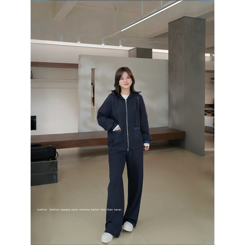 Jojo's Private Clothing |   Acetate Spliced Silver-Dotted Knit Fabric Plus-Size Autumn Hooded Sweatshirt Jacket Mk15484