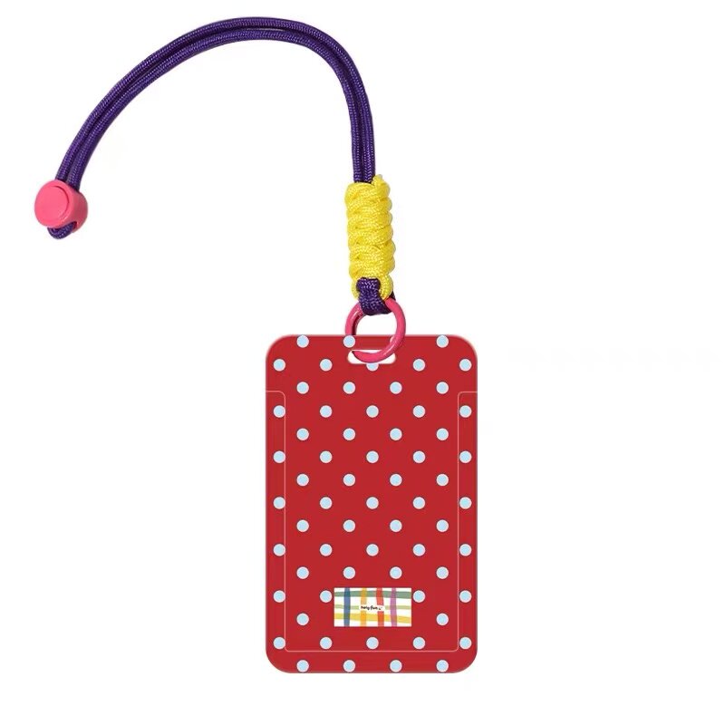 Full-screen red background with white polka dots NFC card holder for student meal cards, campus cards, employee ID cards, and access control cards