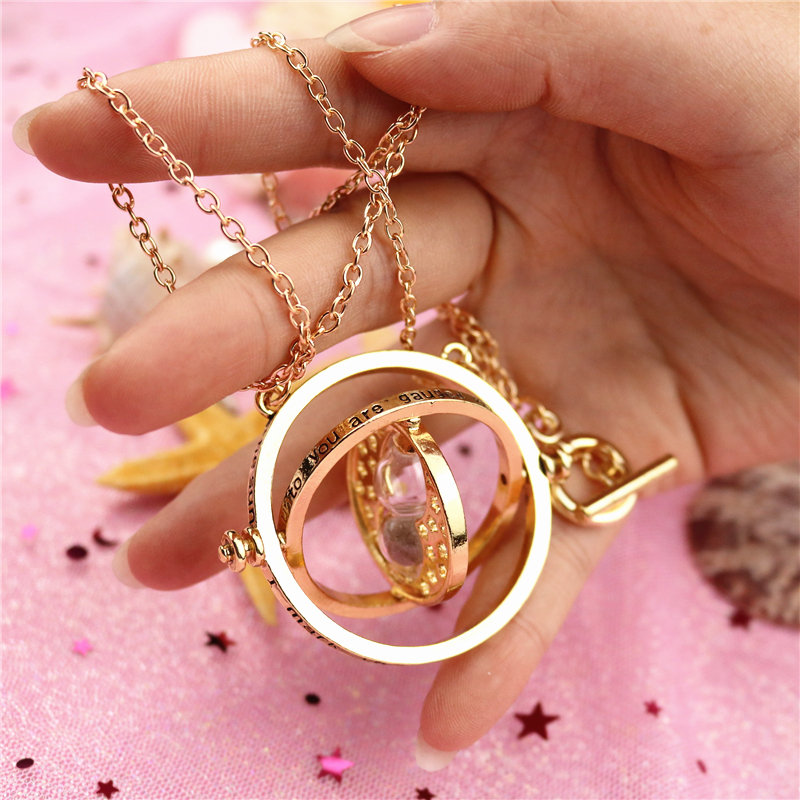Harry Potter Perimeter Death Sainter Necklace Time Converter Soul Instrumental Key Button Ring Sand Leak Pendant Handmade