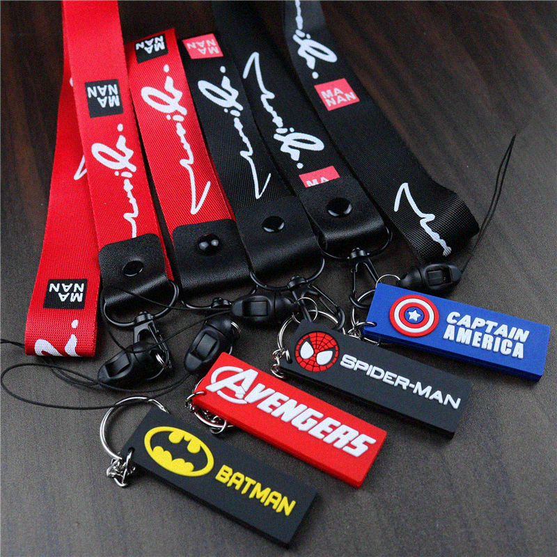 DC comeback logo Spiderman mobile phone Hanging Rope Beauty Team steel Man Key buckle Circle Silicone Bag Hanging Ornament