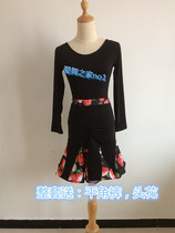 Latin dance suit hip fishtail skirt Latin practice dress female adult performance dress print Fishbone dress national standard dance suit