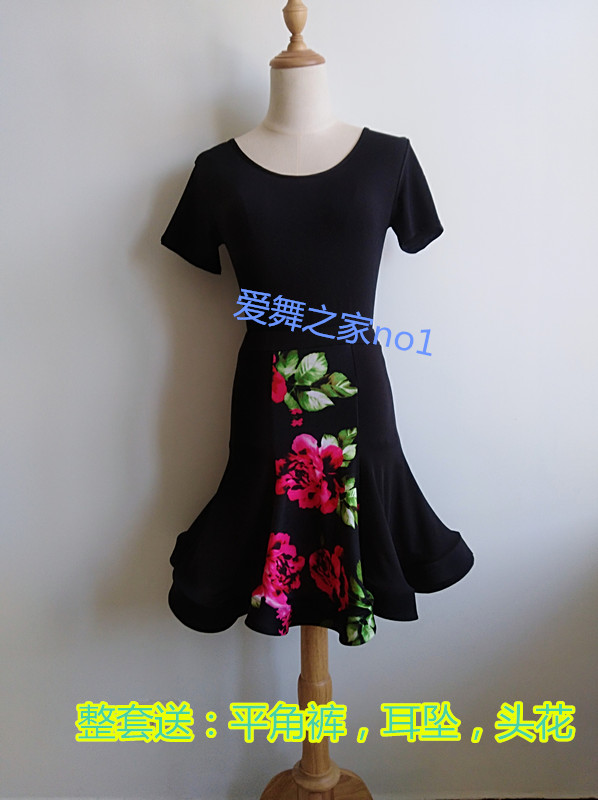 New Latin dance outfit dance practice suit fish tail dress with hip fish bone skirt print large swing dress Super display slim dress