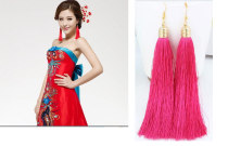 Retro red Latin long tassel earrings earrings female Latin dance earrings stud folk dance accessories