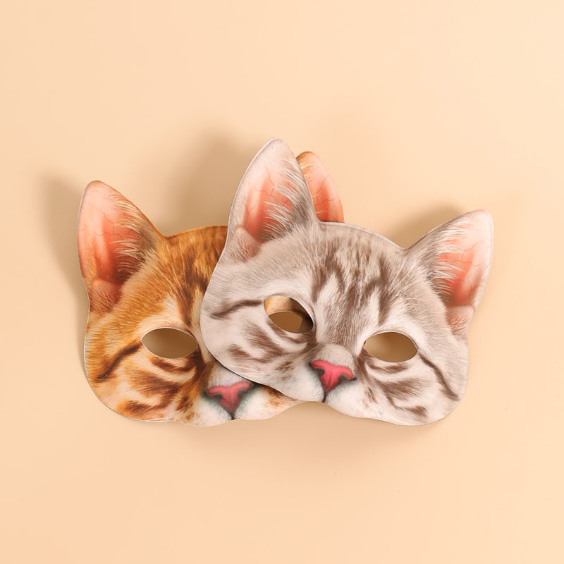 動物のハーフフェイスマスク（トラ、ネコ）、子供向けパフォーマンス、フェスティバル活動、コスプレ小道具、大人用コスチュームマスク。