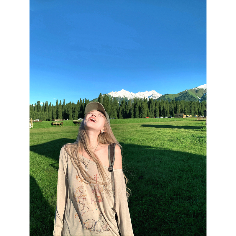 Ceezzzi ■ Wilderness Oxygen Day Pony Print Long Sleeve T-Shirt for Women, Summer Thin Loose Blouse with a Sense of Design. Ceezzzi ■ Wilderness Oxygen Day Pony Print Long Sleeve T-Shirt for Women, Summer Thin Loose Blouse with a Sense of Design.