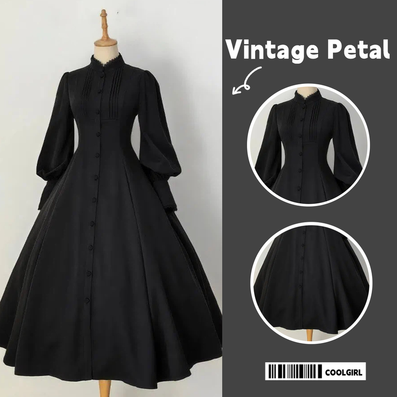 【Champs Elysees Skirt】Vintage Gothic Style Waist-Cinching Dress Black Daily Lolita Simple Slim Fit New Women's Model