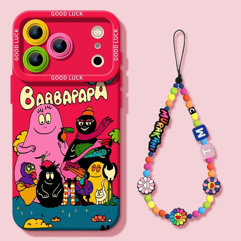 Japanese Eumeya Case for Apple 17 Pro Max Phone iPhone 16 Barbapapa Retro Cartoon Silicone Pro with Lanyard 14 Niche High-End Feel 15 Pro Anti-Drop 13 Female 17 Pro