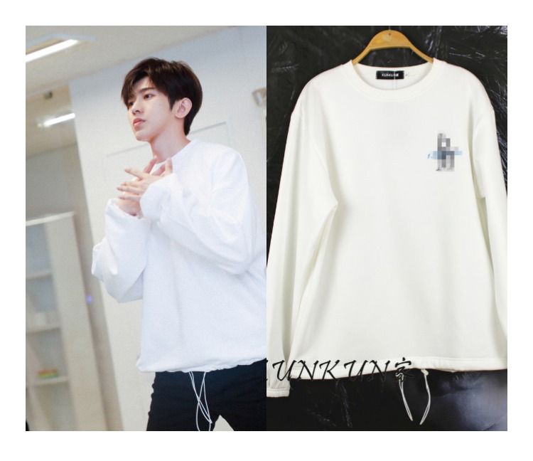 KUNKUN nhà Cai Xukun với cùng một đoạn áo len trắng cổ cao áo len cổ tròn BF gió in quần áo dày IKUN áo hoodie đẹp