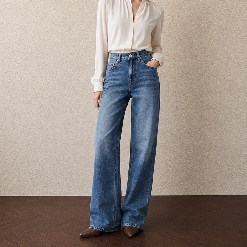 Turkish Bossa Straight Wide-Leg Jeans for Women 2026 Autumn New Blue High-Waisted Loose Long Pants
