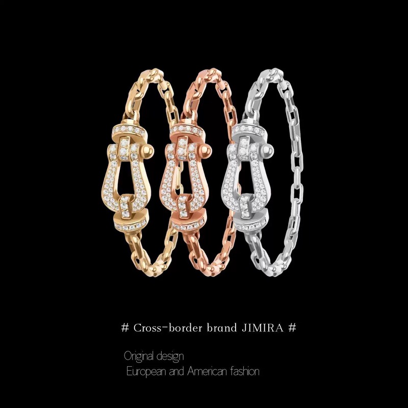 Hong Kong High-End Horseshoe Buckle Diamond Bracelet for Women, 18K Rose Gold Nautical Buckle Chain Bracelet for Men and Women, Gift for Friends