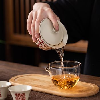 善简旅行茶具套装一壶四杯快客杯陶瓷家用办公室功夫茶具收纳