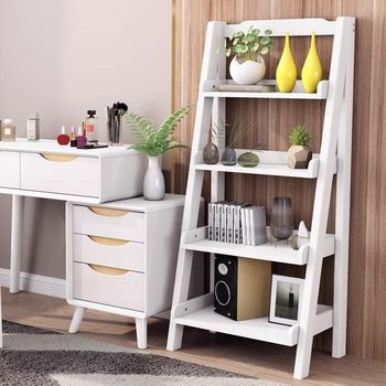 Solid wood trapezoidal multi-layer storage bookshelf bedroom living room balcony floor-standing white step-type small nordic storage rack